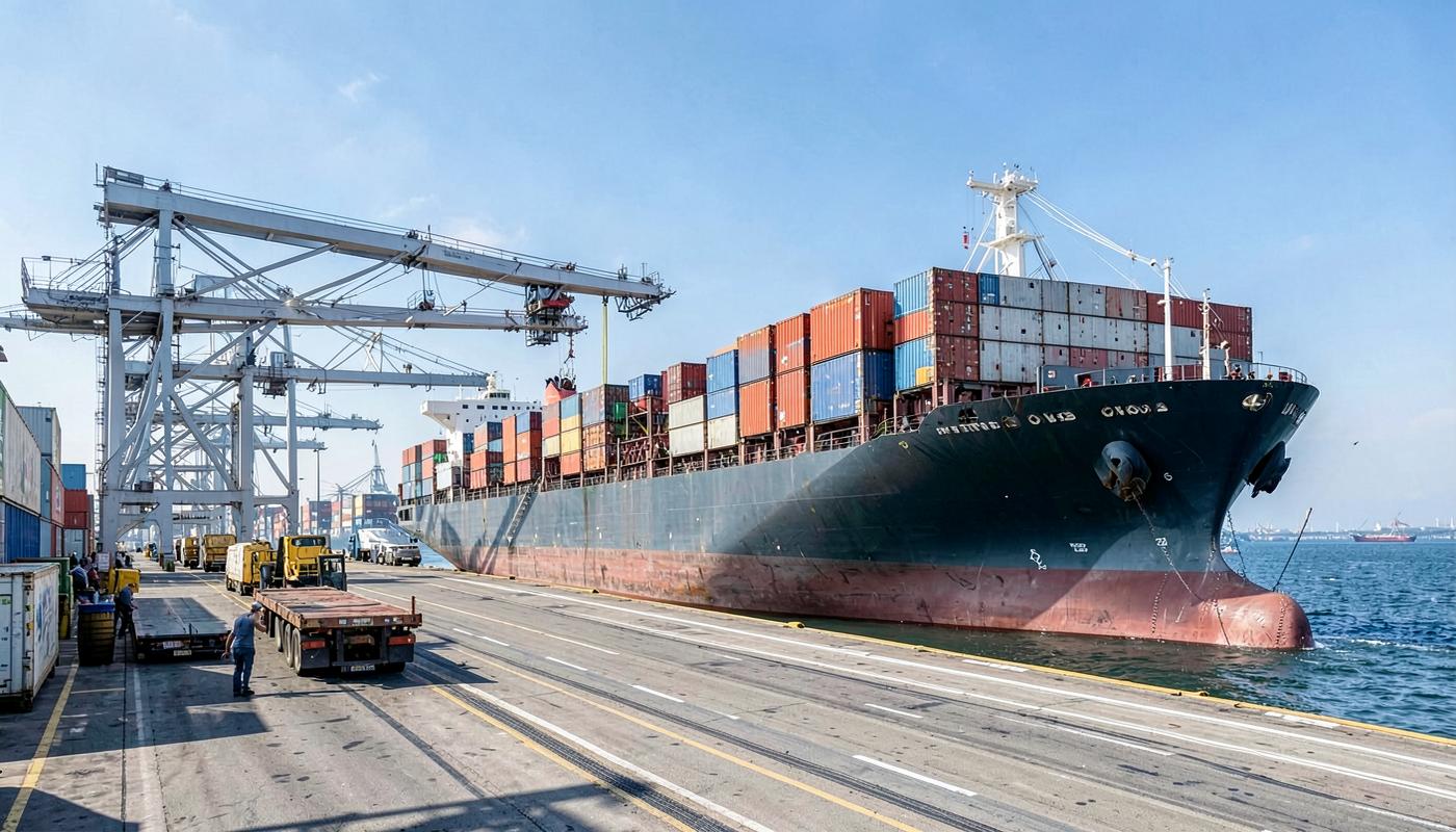 Cargo ship at a container terminal during loading